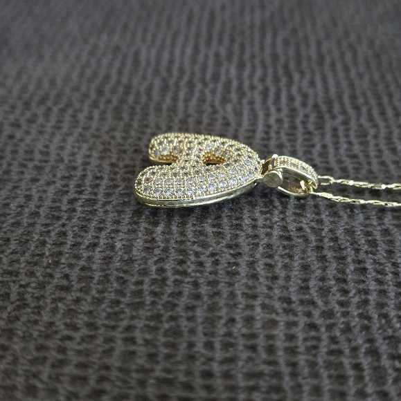 Gemelli👭 Puffy Pave Cubic Zirconia💎 Letter "A" Initial Pendant Necklace - Picture 3 of 15